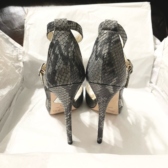 Jimmy Choo wrap around strappy Glitter animal print peep Pumps, Grey black EU39 - Picture 6 of 9